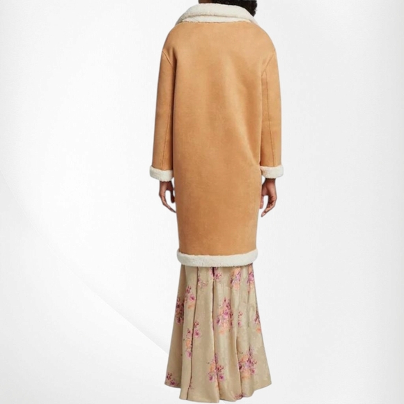 LoveShackFancy Arlington Suede Paneled Faux Shearling Coat - Picture 3 of 10